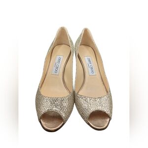 🪩 Jimmy Choo Gold Glitter Peep Toe Heels | Size 36 (US 6) | Made in Italy